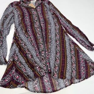 NWOT NATURAL LIFE MIDI DRESS SIZE LARGE Button Up Swing Shirt Dress Multicolor